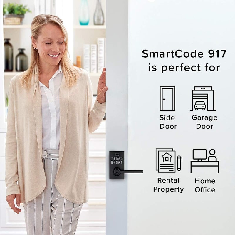 Kwikset SmartCode 917 Keypad Keyless Entry Contemporary Residential Electronic Lever Lock Deadbolt Alternative with Halifax Door Lever and SmartKey Security, Polished Chrome - Image 2